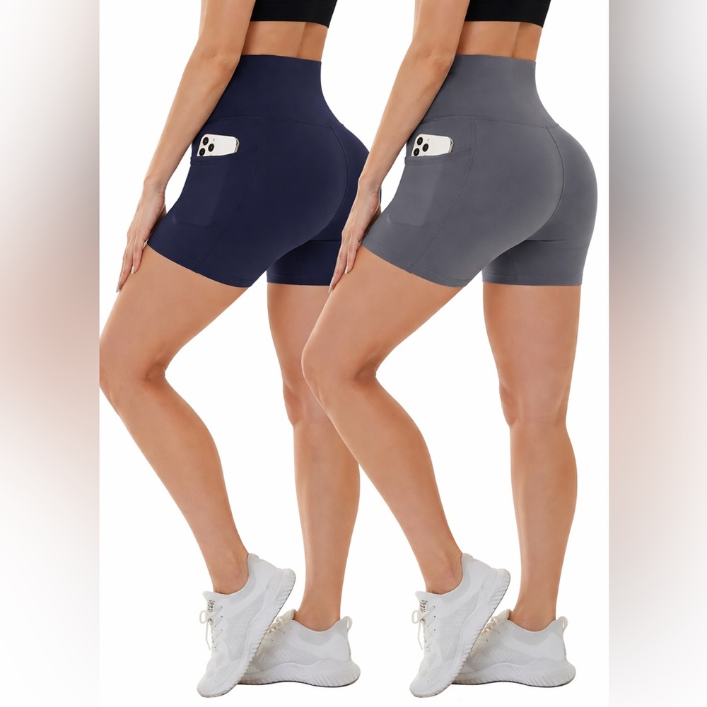 Women's Active Bike Shorts - 2 for 1 - Navy and Gray
